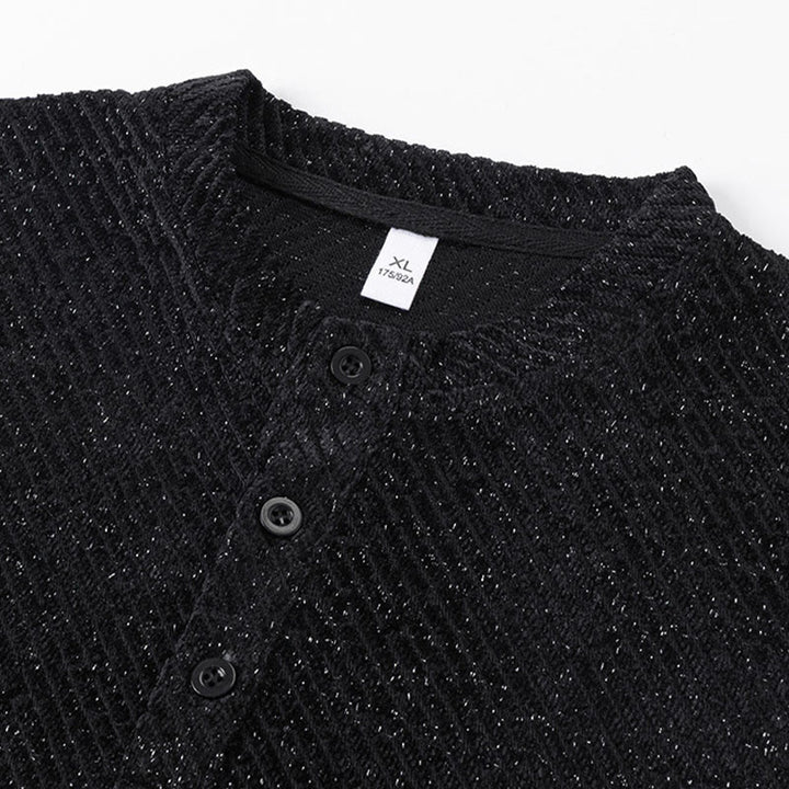 Buddha Stones Herbst-Sweatshirt mit Rundhalsausschnitt, Streifen und Knöpfen für Herren - image 5