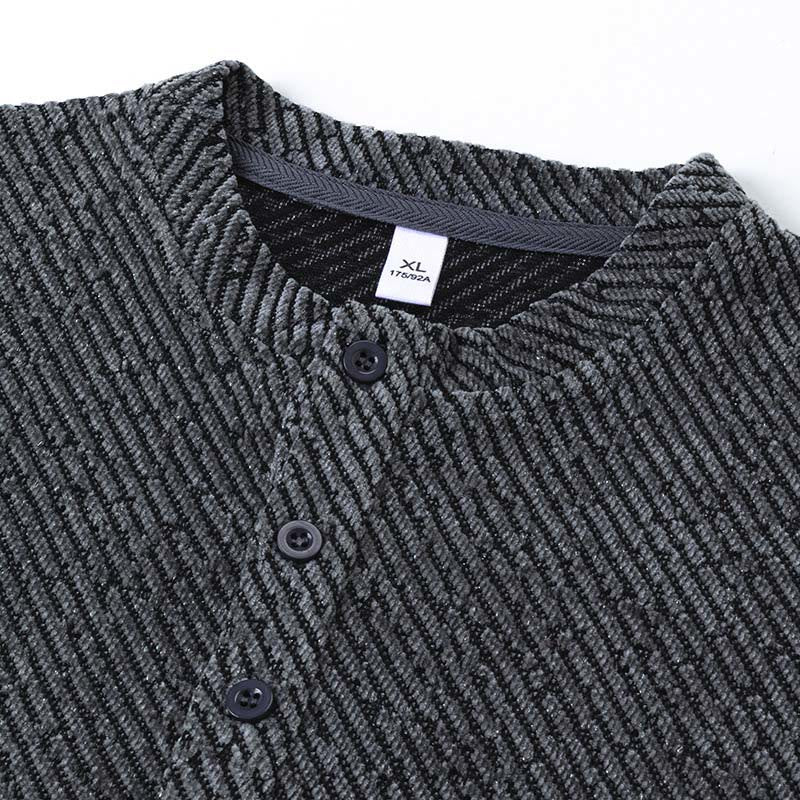 Buddha Stones Herbst-Sweatshirt mit Rundhalsausschnitt, Streifen und Knöpfen für Herren - image 2