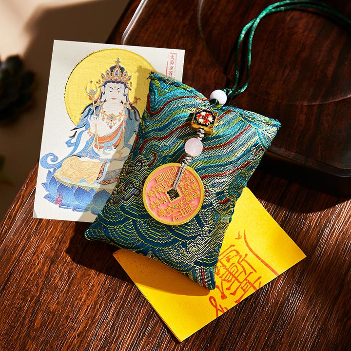 Buddha Stones, chinesisches Tierkreiszeichen, Buddha-Kupfermünzen, Segenssäckchen, Hängedekoration - Dunkelgrüner Stoff - Pferde-Mahasattva Bodhisattva - image 20