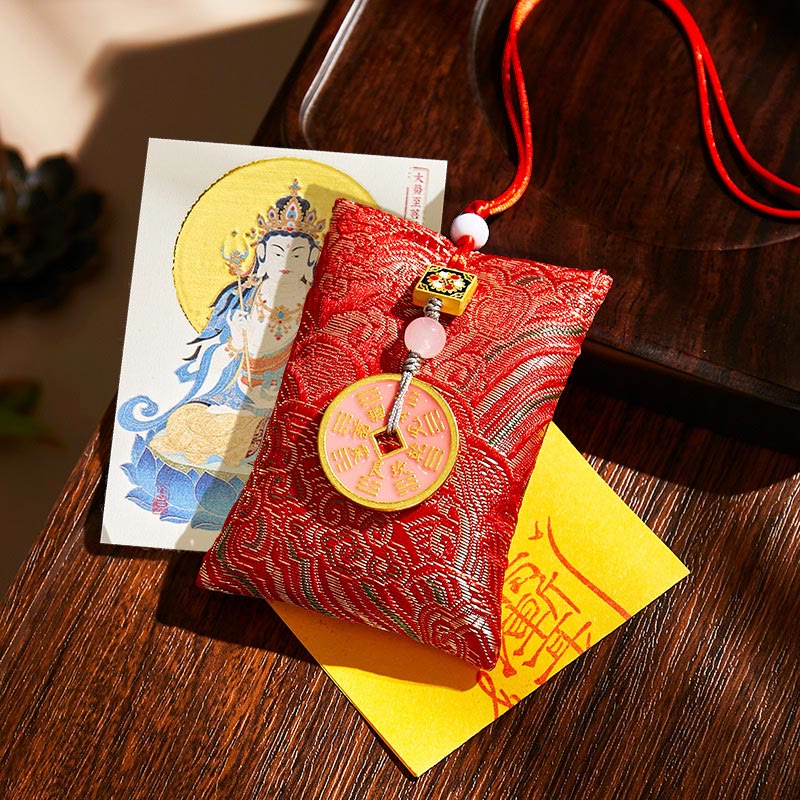 Buddha Stones, chinesisches Tierkreiszeichen, Buddha-Kupfermünzen, Segenssäckchen, Hängedekoration - Roter Stoff - Pferde-Mahasattva Bodhisattva - image 28
