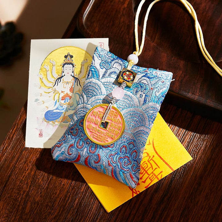 Buddha Stones, chinesisches Tierkreiszeichen, Buddha-Kupfermünzen, Segenssäckchen, Hängedekoration - Hellblauer Stoff - Ratten-Tausendarmiger Avalokitesvara - image 33