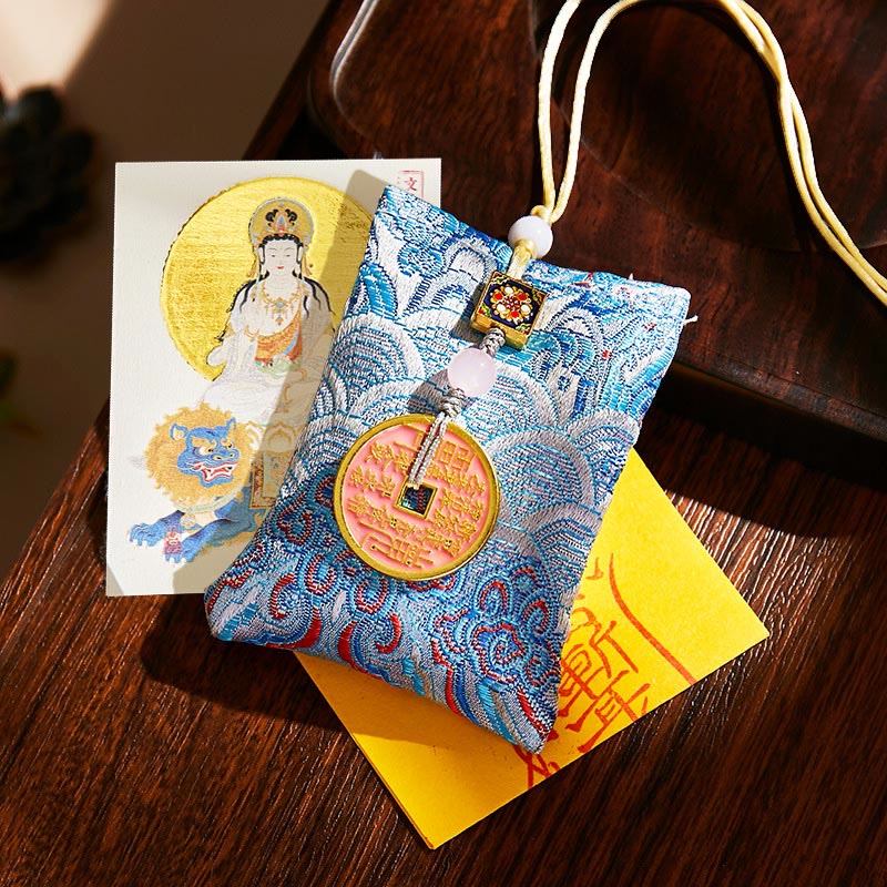 Buddha Stones, chinesisches Tierkreiszeichen, Buddha-Kupfermünzen, Segenssäckchen, Hängedekoration - Hellblauer Stoff - Rabbit-Manjushri Bodhisattva - image 32