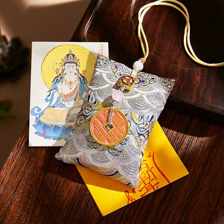 Buddha Stones, chinesisches Tierkreiszeichen, Buddha-Kupfermünzen, Segenssäckchen, Hängedekoration - Grauer Stoff - Pferde-Mahasattva Bodhisattva - image 52