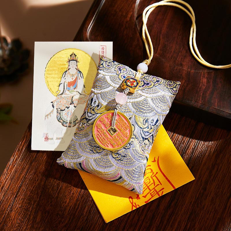 Buddha Stones, chinesisches Tierkreiszeichen, Buddha-Kupfermünzen, Segenssäckchen, Hängedekoration - Grauer Stoff - Drache/Schlange-Samantabhadra Bodhisattva - image 54