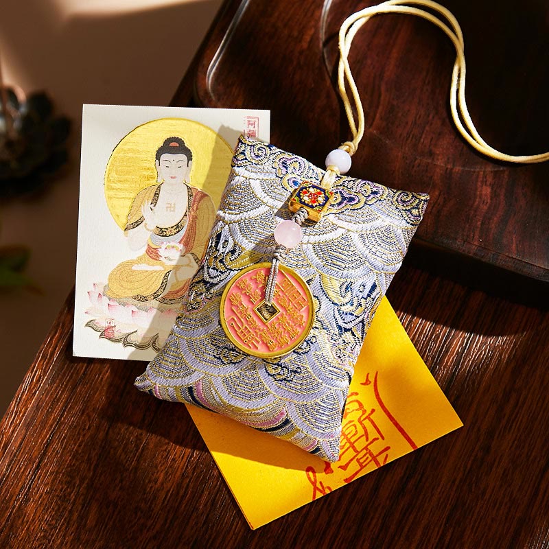 Buddha Stones, chinesisches Tierkreiszeichen, Buddha-Kupfermünzen, Segenssäckchen, Hängedekoration - Grauer Stoff - Hund/Schwein-Amitabha Buddha - image 55