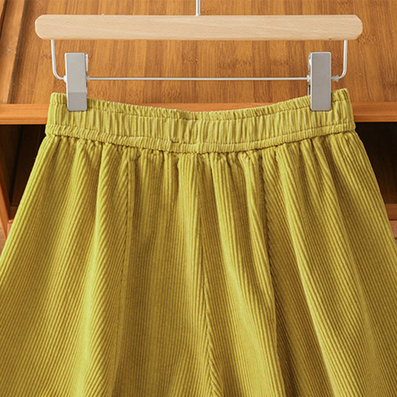 Buddha Stones Cordhose mit elastischem Bund, Damen, 7-8 Zoll lang, weites Bein, kurze Länge. - image 5