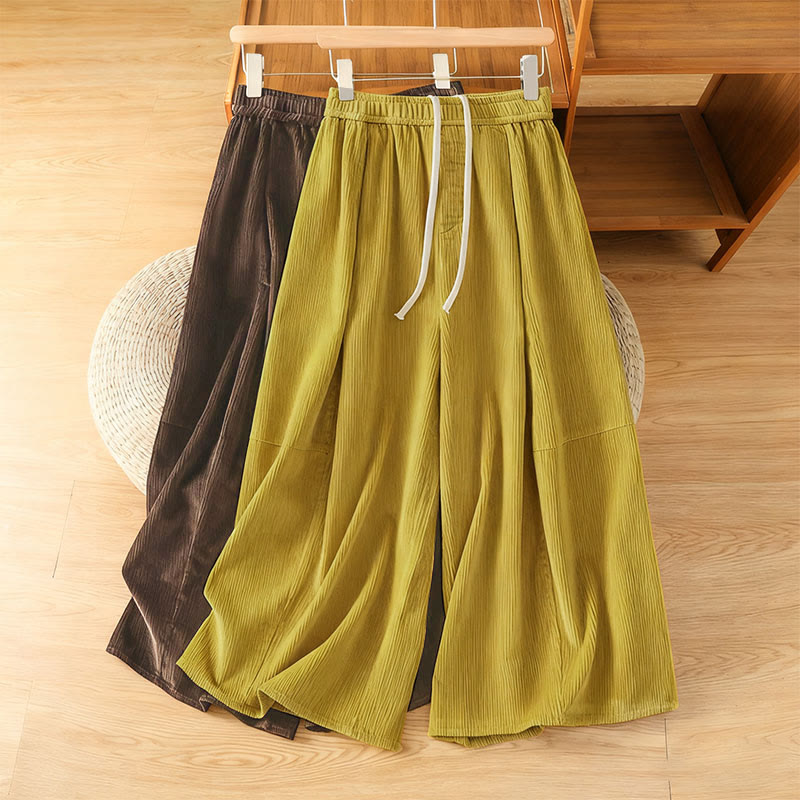 Buddha Stones Cordhose mit elastischem Bund, Damen, 7-8 Zoll lang, weites Bein, kurze Länge. - image 0