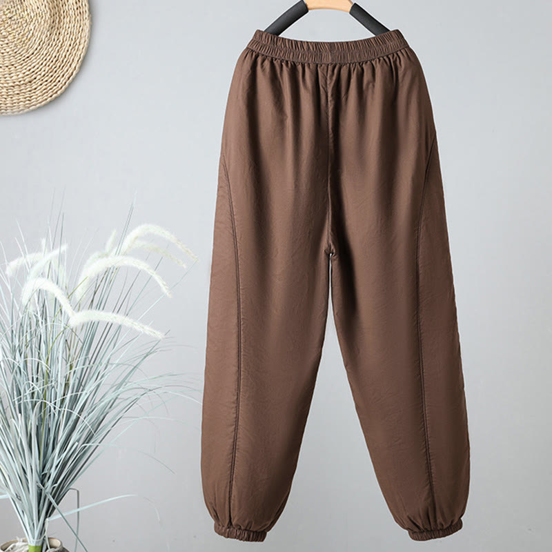 Buddha Stones Winter Elastischer Bund Baumwolle Thermohose Damen Cropped 7-8 Länge Haremshose mit Taschen - image 2