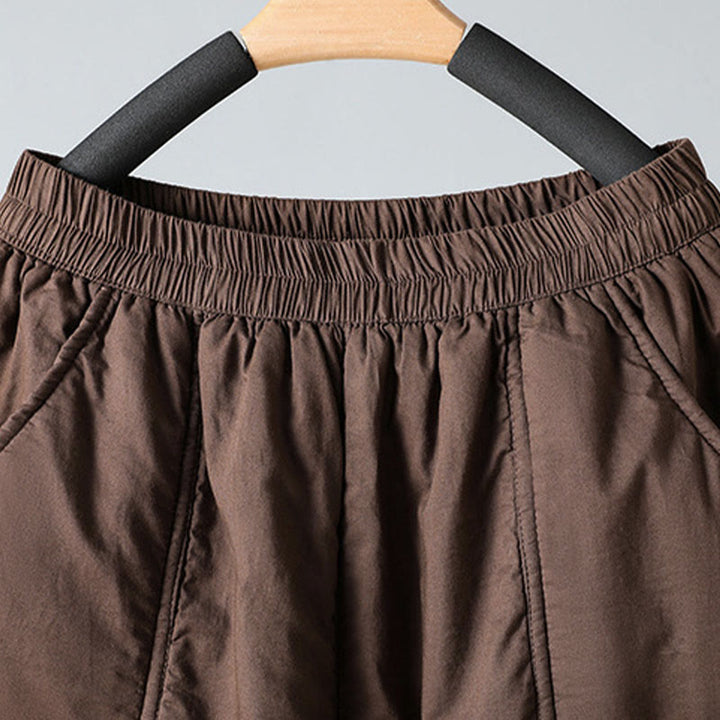 Buddha Stones Winter Elastischer Bund Baumwolle Thermohose Damen Cropped 7-8 Länge Haremshose mit Taschen - image 3