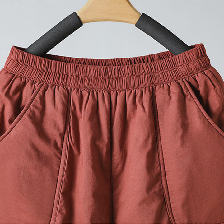 Buddha Stones Winter Elastischer Bund Baumwolle Thermohose Damen Cropped 7-8 Länge Haremshose mit Taschen - image 10