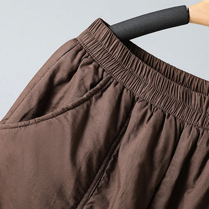 Buddha Stones Winter Elastischer Bund Baumwolle Thermohose Damen Cropped 7-8 Länge Haremshose mit Taschen - image 5