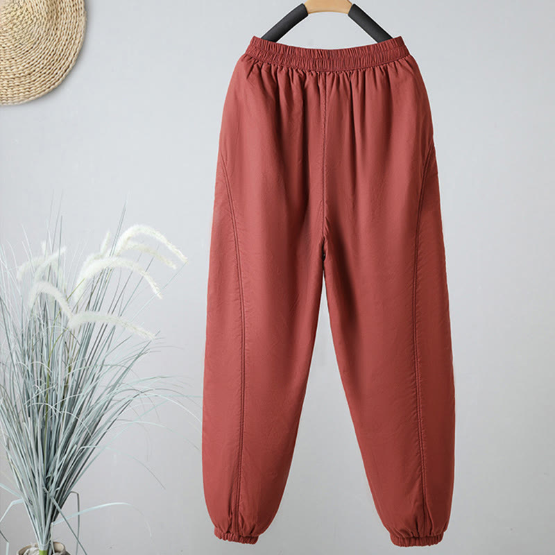 Buddha Stones Winter Elastischer Bund Baumwolle Thermohose Damen Cropped 7-8 Länge Haremshose mit Taschen - image 9