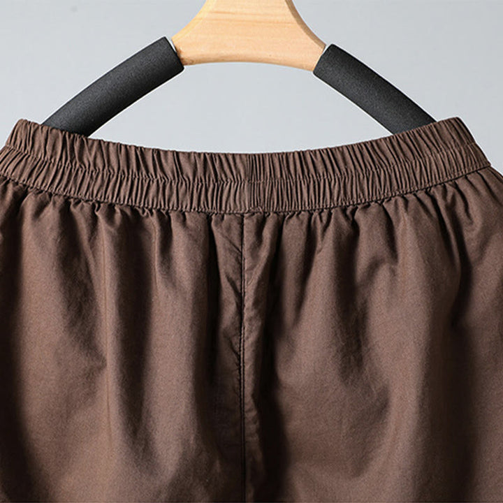 Buddha Stones Winter Elastischer Bund Baumwolle Thermohose Damen Cropped 7-8 Länge Haremshose mit Taschen - image 4