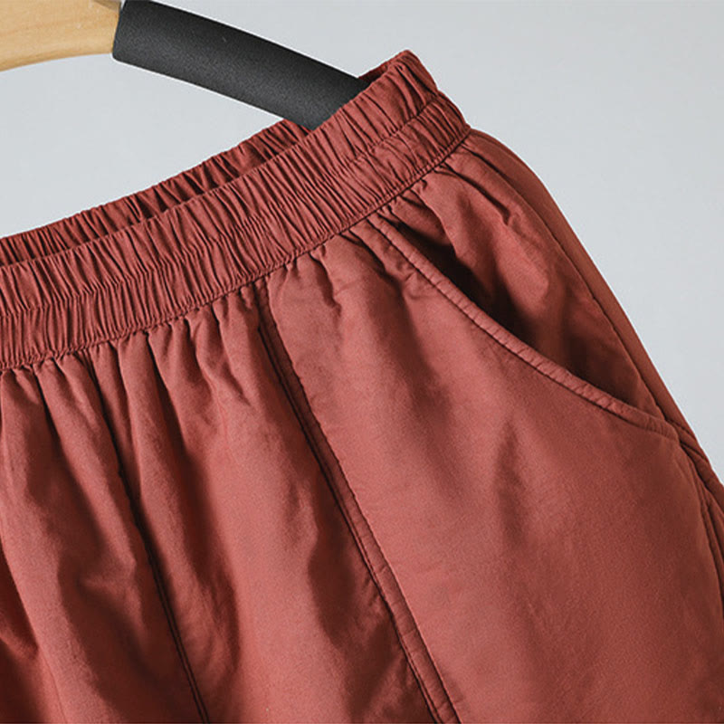 Buddha Stones Winter Elastischer Bund Baumwolle Thermohose Damen Cropped 7-8 Länge Haremshose mit Taschen - image 13