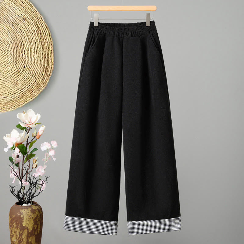 Buddha Stones Schlichte Cordhose mit elastischem Bund, Patchwork-Karomuster und weitem Bein, knöchellang, Damen - Schwarz - US 8-10, UK/AU 12-14, EU 40-42 (2XL) - image 10