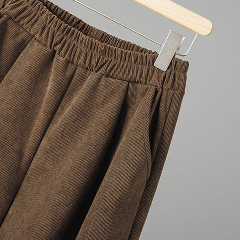 Buddha Stones Schlichte Cordhose mit elastischem Bund, Patchwork-Karomuster und weitem Bein, knöchellang, Damen - image 5