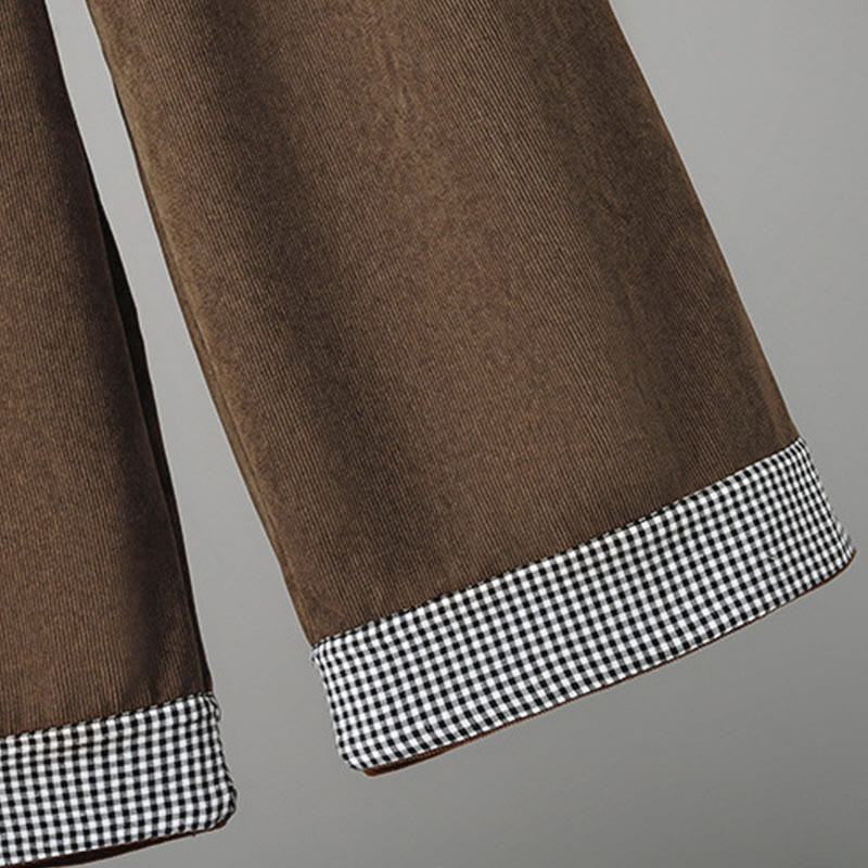Buddha Stones Schlichte Cordhose mit elastischem Bund, Patchwork-Karomuster und weitem Bein, knöchellang, Damen - image 7