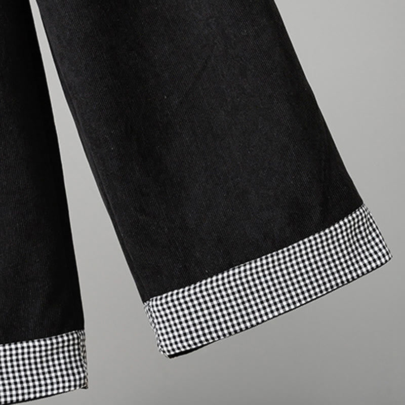 Buddha Stones Schlichte Cordhose mit elastischem Bund, Patchwork-Karomuster und weitem Bein, knöchellang, Damen - image 15