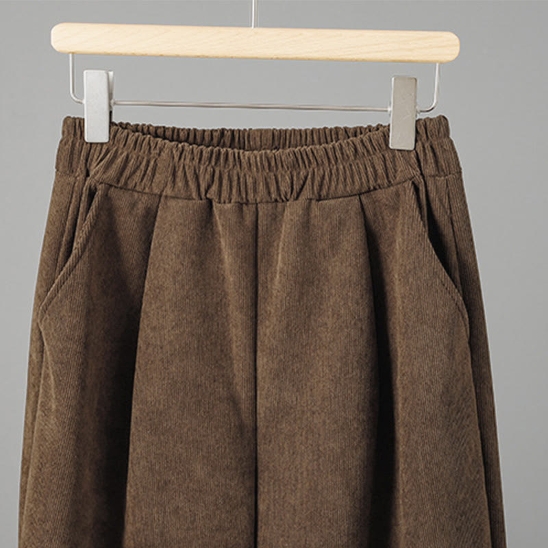 Buddha Stones Schlichte Cordhose mit elastischem Bund, Patchwork-Karomuster und weitem Bein, knöchellang, Damen - image 4