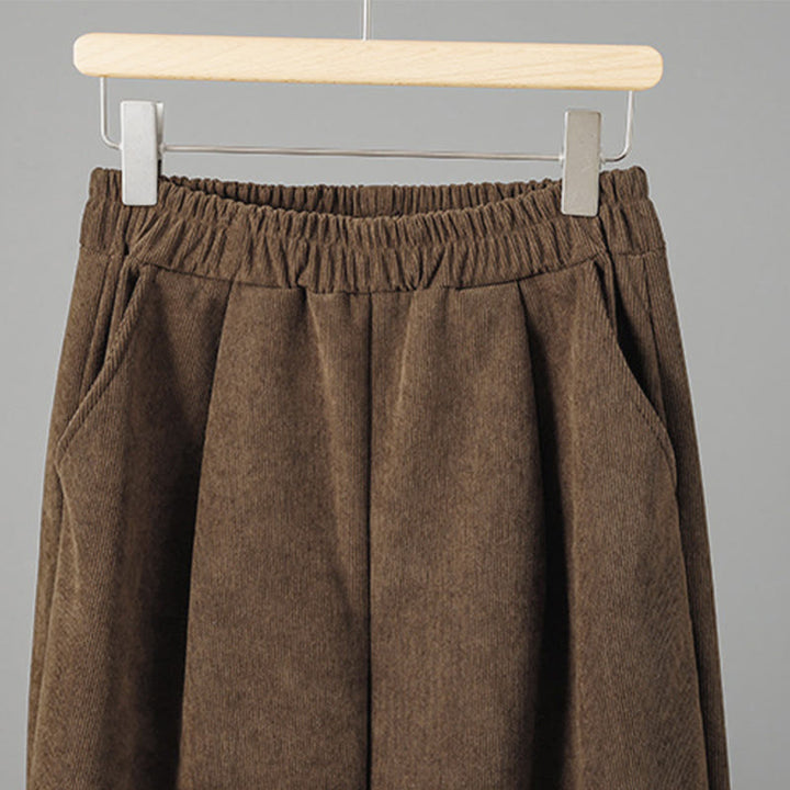 Buddha Stones Schlichte Cordhose mit elastischem Bund, Patchwork-Karomuster und weitem Bein, knöchellang, Damen - image 4