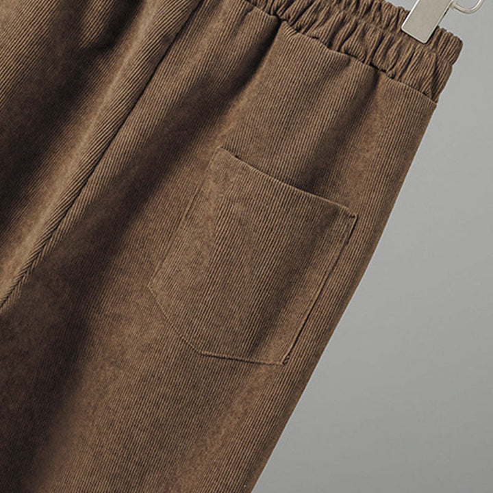 Buddha Stones Schlichte Cordhose mit elastischem Bund, Patchwork-Karomuster und weitem Bein, knöchellang, Damen - image 6
