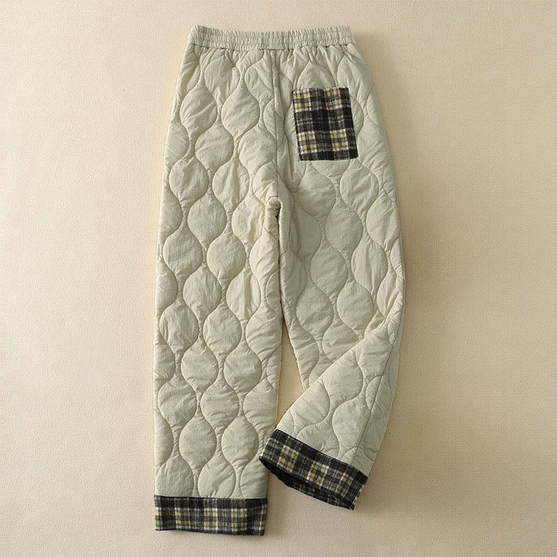 Buddha Stones Winter Curved Lines Elastischer Bund Kordelzug Patchwork-Karo Baumwoll-Thermohose für Damen mit Taschen - image 6
