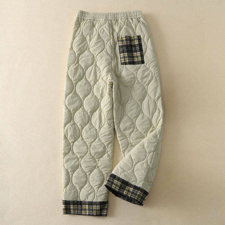 Buddha Stones Winter Curved Lines Elastischer Bund Kordelzug Patchwork-Karo Baumwoll-Thermohose für Damen mit Taschen - image 6