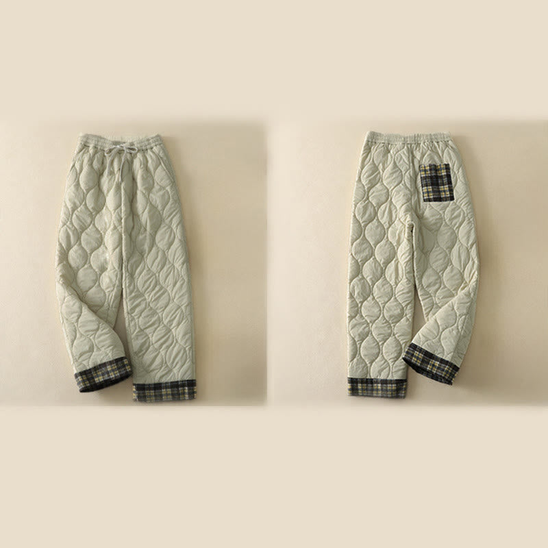 Buddha Stones Winter Curved Lines Elastischer Bund Kordelzug Patchwork-Karo Baumwoll-Thermohose für Damen mit Taschen - image 14