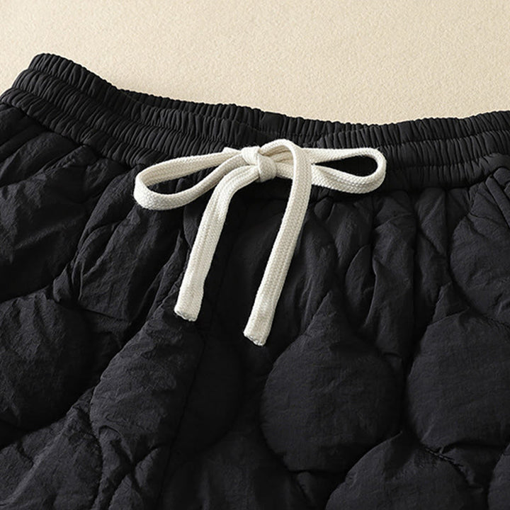Buddha Stones Winter Curved Lines Elastischer Bund Kordelzug Patchwork-Karo Baumwoll-Thermohose für Damen mit Taschen - image 1