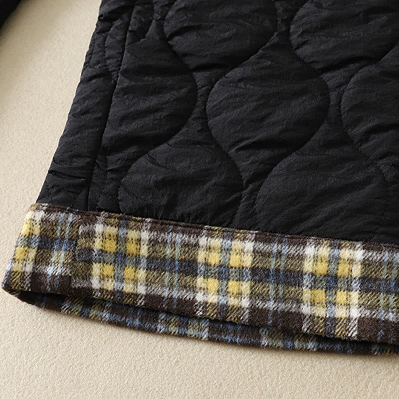 Buddha Stones Winter Curved Lines Elastischer Bund Kordelzug Patchwork-Karo Baumwoll-Thermohose für Damen mit Taschen - image 3