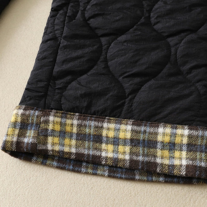 Buddha Stones Winter Curved Lines Elastischer Bund Kordelzug Patchwork-Karo Baumwoll-Thermohose für Damen mit Taschen - image 3