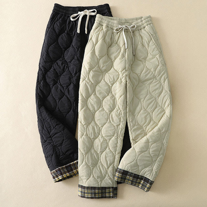 Buddha Stones Winter Curved Lines Elastischer Bund Kordelzug Patchwork-Karo Baumwoll-Thermohose für Damen mit Taschen - image 15