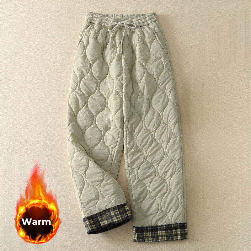 Buddha Stones Winter Curved Lines Elastischer Bund Kordelzug Patchwork-Karo Baumwoll-Thermohose für Damen mit Taschen - Beige - US 8-10, UK/AU 12-14, EU 40-42 (2XL) - image 5
