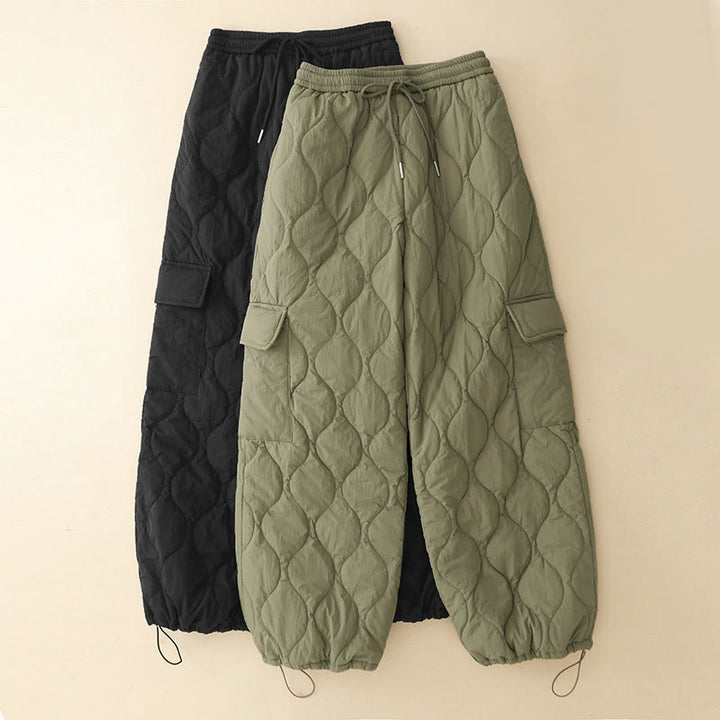 Buddha Stones Winter Curved Lines Elastischer Bund Kordelzug Baumwoll-Thermohose für Damen mit Taschen - image 1