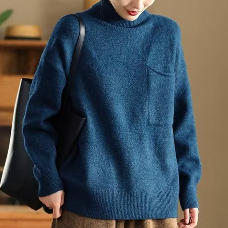 Buddha Stones Winterpullover aus Baumwolle, einfarbig, Stehkragen, langärmlig, Damen, Strickmuster - image 1