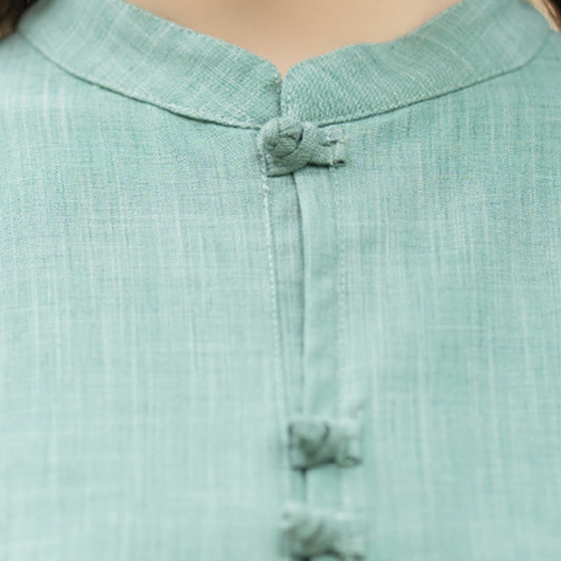 Buddha Stones ​​2-teiliges Set aus chinesischem Froschknopf-Langarmhemd, Oberteil und Hose für Meditation, Zen, Tai Chi und Baumwolle – Damen-Set - image 16