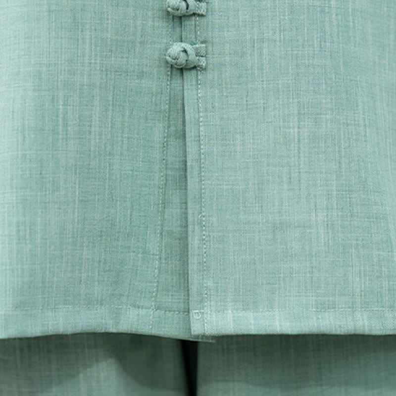 Buddha Stones ​​2-teiliges Set aus chinesischem Froschknopf-Langarmhemd, Oberteil und Hose für Meditation, Zen, Tai Chi und Baumwolle – Damen-Set - image 18