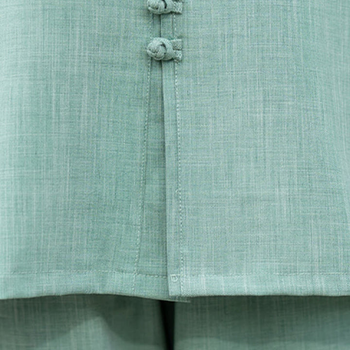 Buddha Stones ​​2-teiliges Set aus chinesischem Froschknopf-Langarmhemd, Oberteil und Hose für Meditation, Zen, Tai Chi und Baumwolle – Damen-Set - image 18