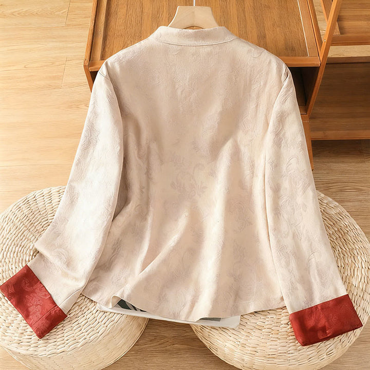 Buddha Stones Herbst Jacquard Blumenmuster Froschknopf Stehkragen Langarm Damen Baumwollhemd - image 17