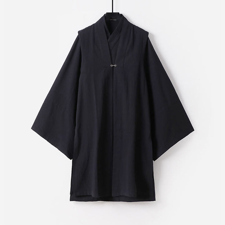 Buddha Stones ​​2-teiliger Herbst-Kimono für Herren, einfarbig, langärmelig, taoistisch, mit Schnürung, ärmellos, Weste, Qigong-Zeremonie-Anzug - Schwarz - US/ UK/AU54, EU64 (9XL) - image 14