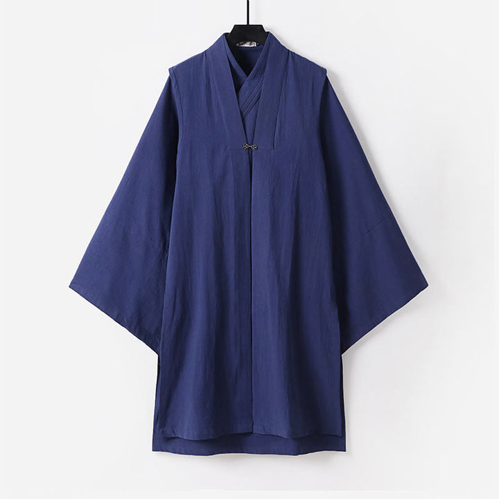 Buddha Stones ​​2-teiliger Herbst-Kimono für Herren, einfarbig, langärmelig, taoistisch, mit Schnürung, ärmellos, Weste, Qigong-Zeremonie-Anzug - SteelBlue - US/ UK/AU54, EU64 (9XL) - image 17