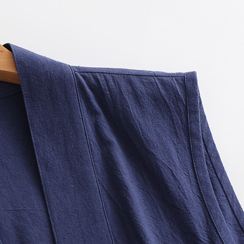 Buddha Stones ​​2-teiliger Herbst-Kimono für Herren, einfarbig, langärmelig, taoistisch, mit Schnürung, ärmellos, Weste, Qigong-Zeremonie-Anzug - image 24