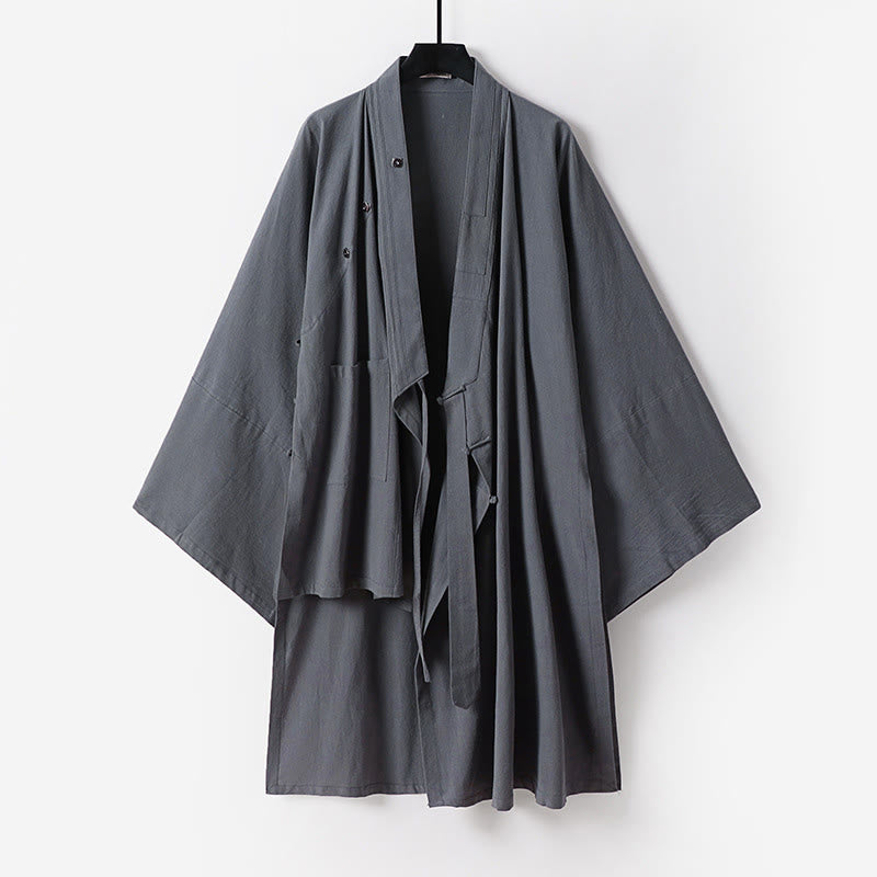 Buddha Stones ​​2-teiliger Herbst-Kimono für Herren, einfarbig, langärmelig, taoistisch, mit Schnürung, ärmellos, Weste, Qigong-Zeremonie-Anzug - image 6