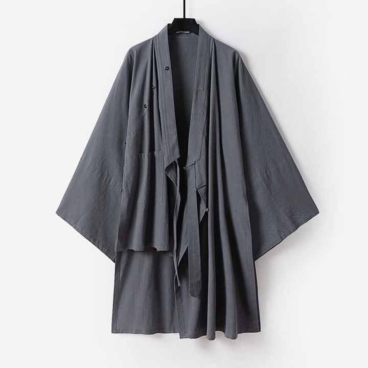 Buddha Stones ​​2-teiliger Herbst-Kimono für Herren, einfarbig, langärmelig, taoistisch, mit Schnürung, ärmellos, Weste, Qigong-Zeremonie-Anzug - image 6