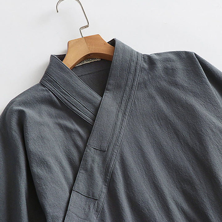 Buddha Stones ​​2-teiliger Herbst-Kimono für Herren, einfarbig, langärmelig, taoistisch, mit Schnürung, ärmellos, Weste, Qigong-Zeremonie-Anzug - image 10