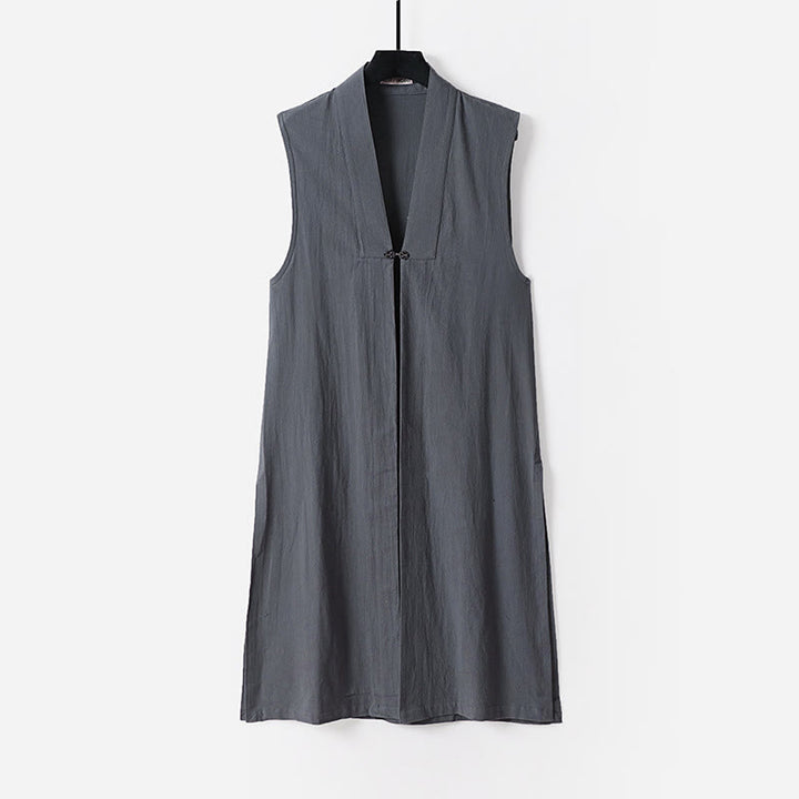 Buddha Stones ​​2-teiliger Herbst-Kimono für Herren, einfarbig, langärmelig, taoistisch, mit Schnürung, ärmellos, Weste, Qigong-Zeremonie-Anzug - image 5