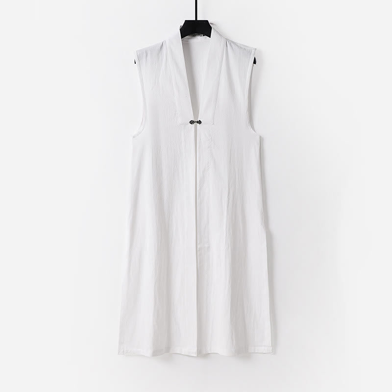 Buddha Stones ​​2-teiliger Herbst-Kimono für Herren, einfarbig, langärmelig, taoistisch, mit Schnürung, ärmellos, Weste, Qigong-Zeremonie-Anzug - image 1