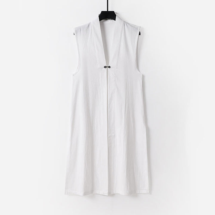 Buddha Stones ​​2-teiliger Herbst-Kimono für Herren, einfarbig, langärmelig, taoistisch, mit Schnürung, ärmellos, Weste, Qigong-Zeremonie-Anzug - image 1