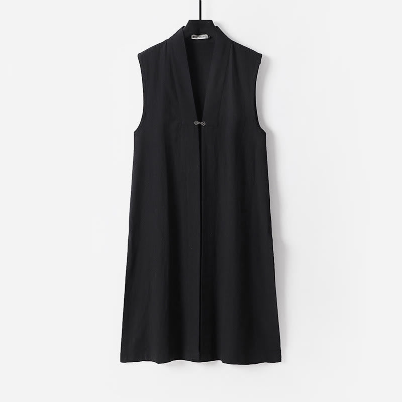 Buddha Stones ​​2-teiliger Herbst-Kimono für Herren, einfarbig, langärmelig, taoistisch, mit Schnürung, ärmellos, Weste, Qigong-Zeremonie-Anzug - image 15