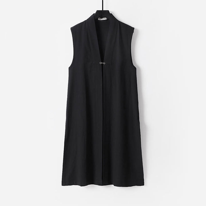 Buddha Stones ​​2-teiliger Herbst-Kimono für Herren, einfarbig, langärmelig, taoistisch, mit Schnürung, ärmellos, Weste, Qigong-Zeremonie-Anzug - image 15